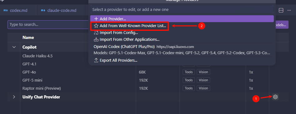 从内置 Provider 列表添加