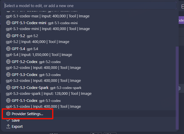 打开 Provider Settings